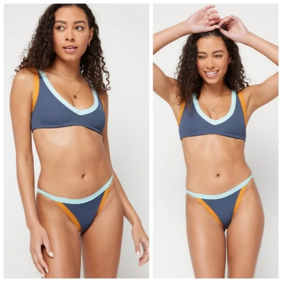 L*Space Lala Vacay Bikini Set Slate Sky Blue Inka Gold - Picture 4 of 14